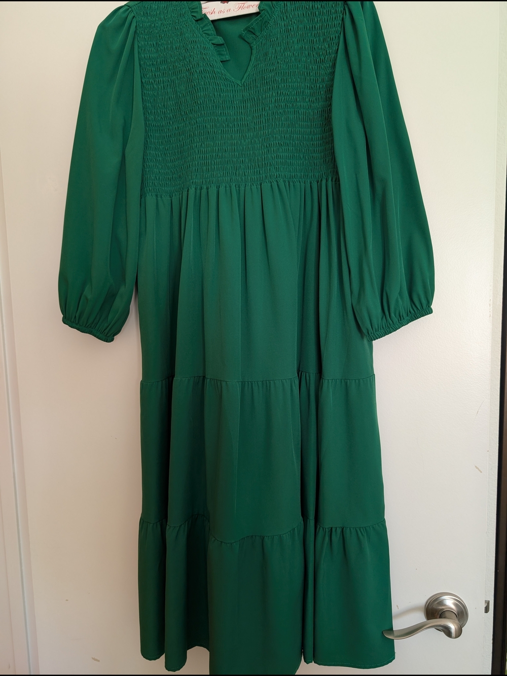 Emerald Green Smocked Tiered Midi Dress